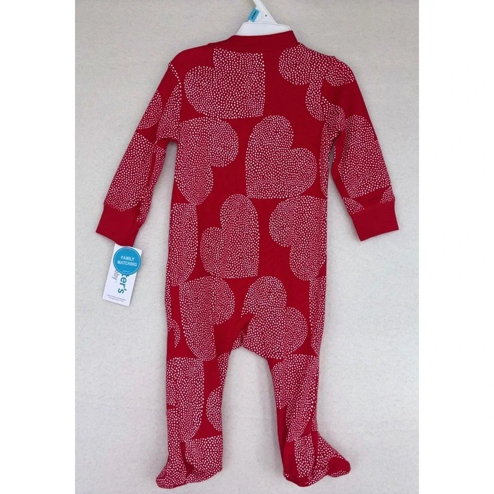 CARTERS Baby Red Heart Pajama Valentine Sleeper Footed 2-Way Zipper 6 Months NEW